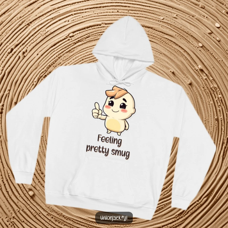 Funny hoodie with a character giving a thumbs up and a cheeky grin, offering cozy positivity.