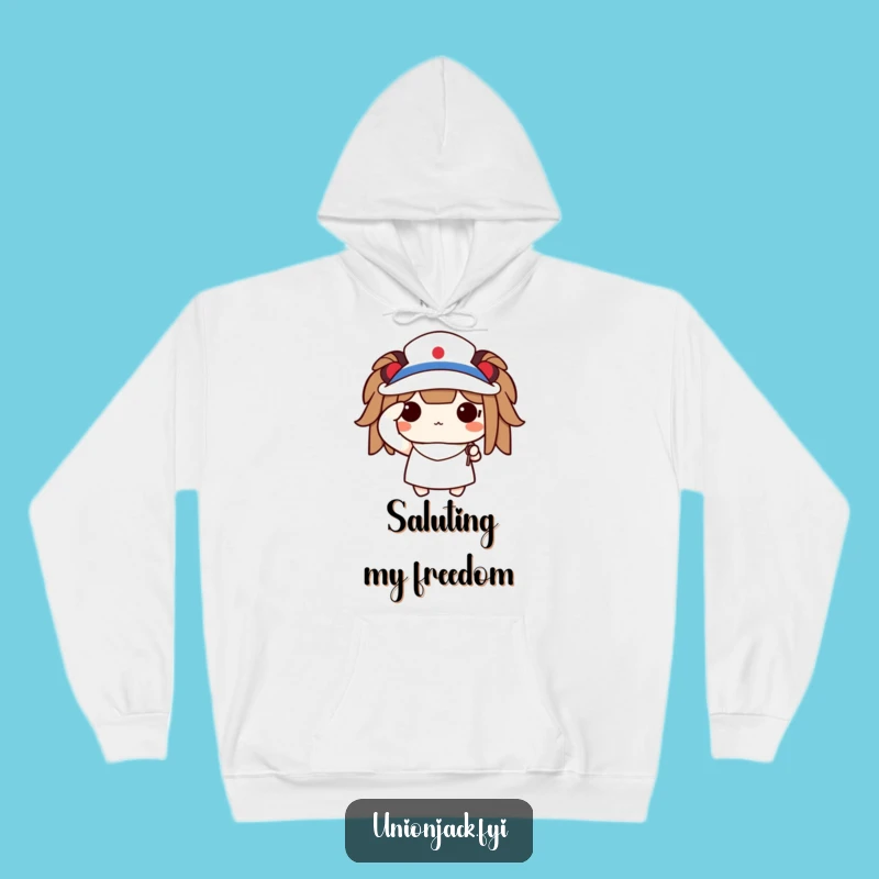 Funny Saluting Character Hoodie: Cozy Flag Gear for Patriotic Warmth