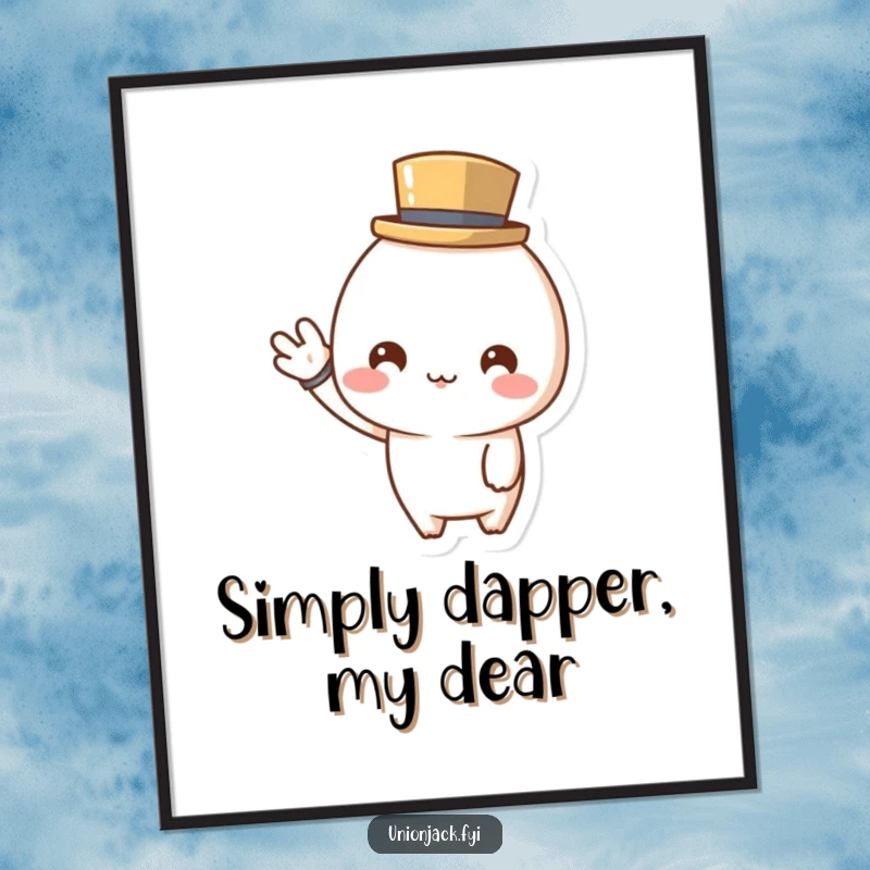 Free Printable Wall Art: Cute character wearing a tiny top hat giving a cheerful wave, a charming and stylish piece.