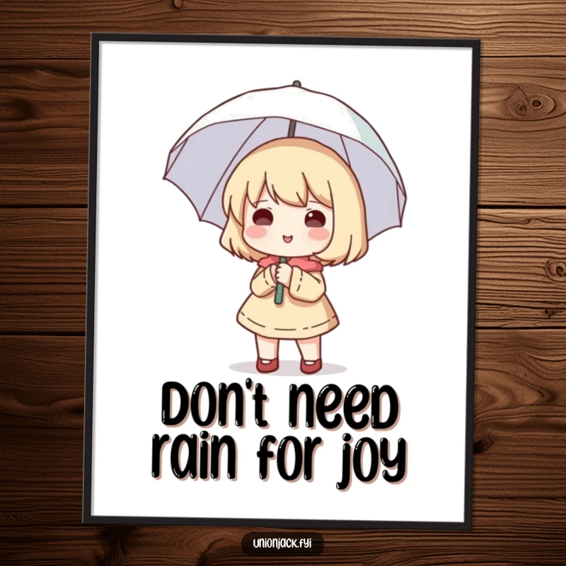 Funny Free Printable Wall Art: A cute character happily holds a small umbrella open, embracing the joy of the moment.