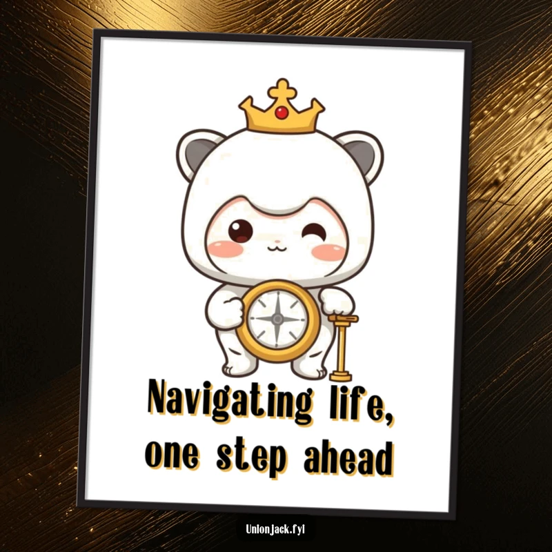 Funny Free Printable Wall Art: Character with a proud expression looking intently at a compass, ready for any journey.