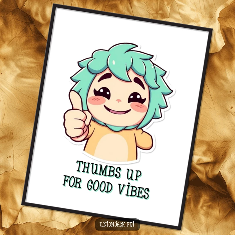 Funny Free Printable Wall Art: Character giving an exaggerated thumbs up with a cheeky grin, a motivational and humorous piece of downloadable art.