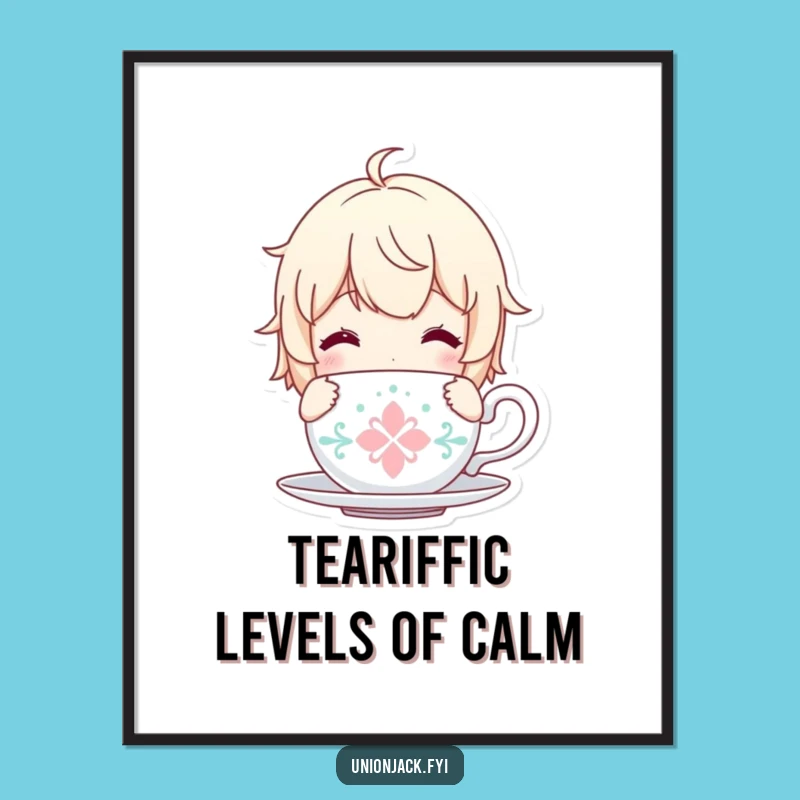 Funny Free Printable Wall Art: Content Tea Character, Downloadable Decor for Cozy Vibes