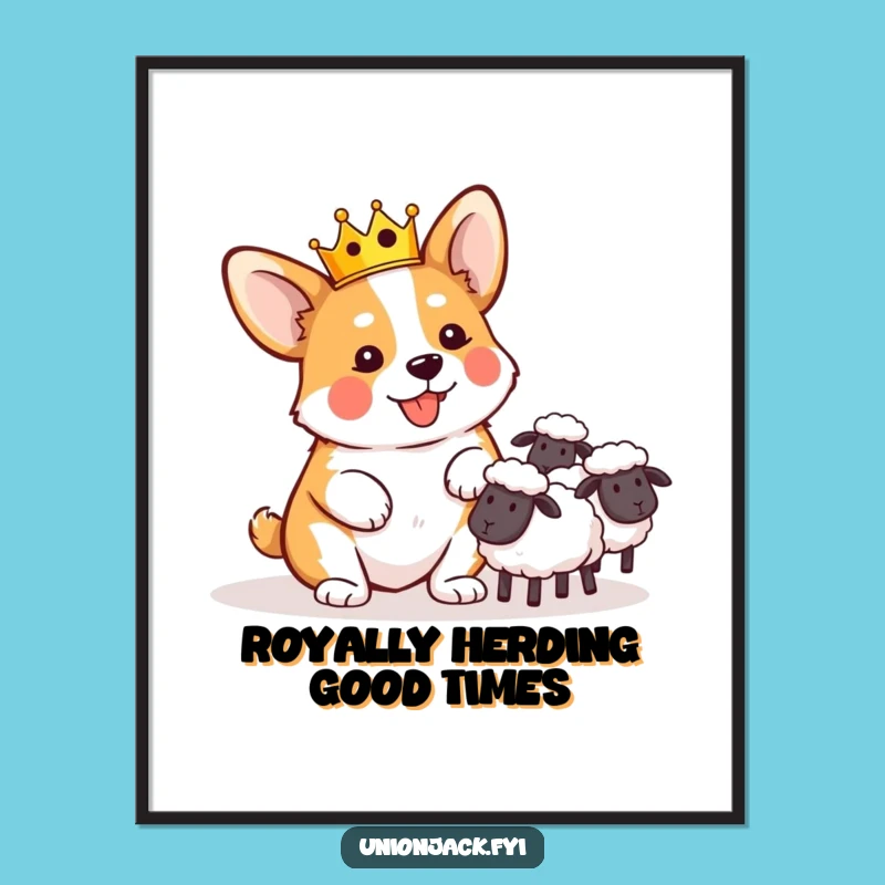 Funny Free Printable Wall Art: Corgi Herding Sheep Downloadable Decor for Laughs