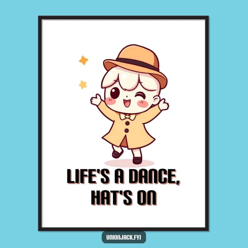 Funny Free Printable Wall Art: Dancing Character Bowler Hat Downloadable Art Decor
