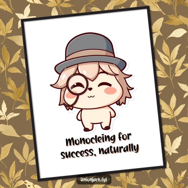 Funny Free Printable Wall Art: Character in a bowler hat and monocle giving a subtle wink, adding dapper humor.