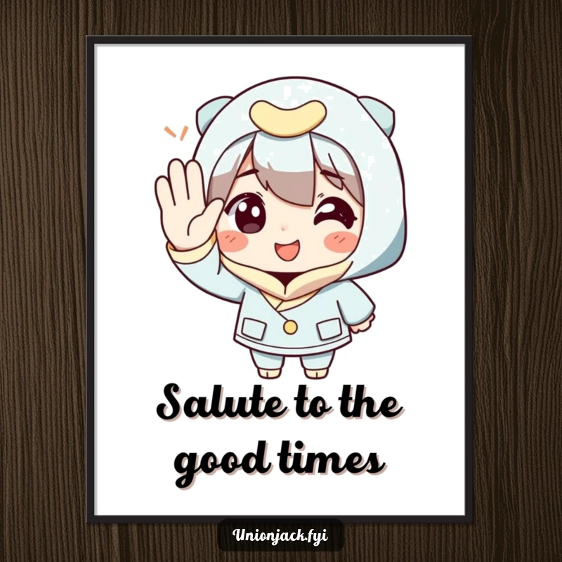 Funny Free Printable Wall Art depicting a character with an exaggerated polite salute and a wide smile, perfect for a humorous touch.