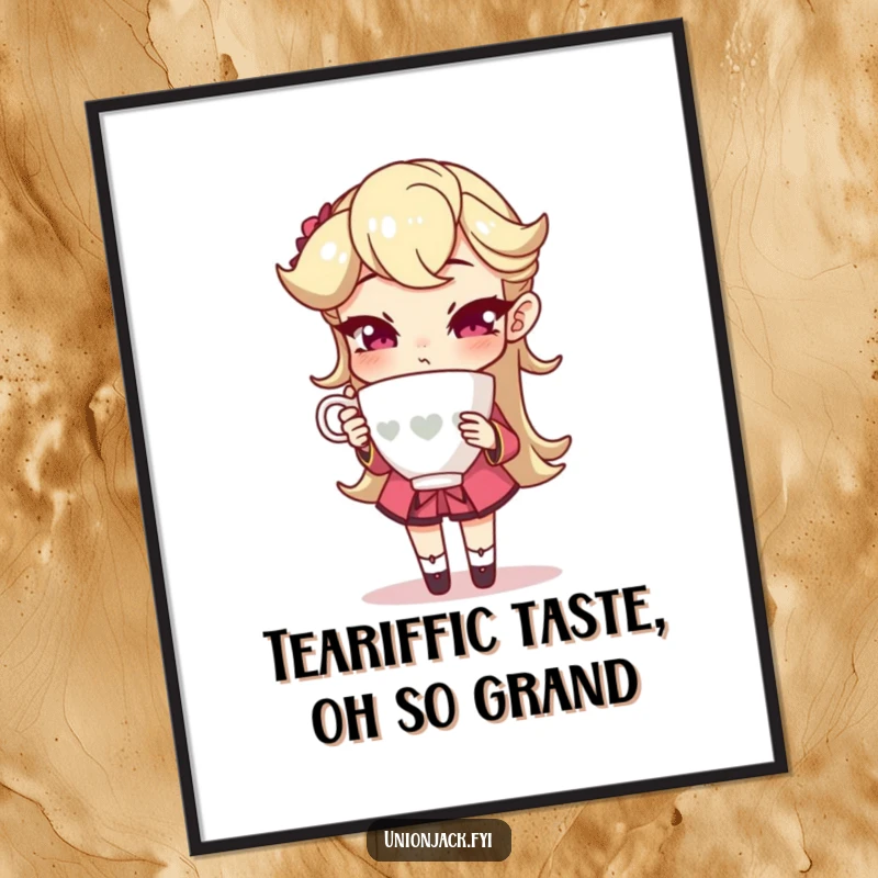 Funny Free Printable Wall Art: A character holding a teacup with an exaggeratedly sophisticated pose, exuding refined and humorous charm.