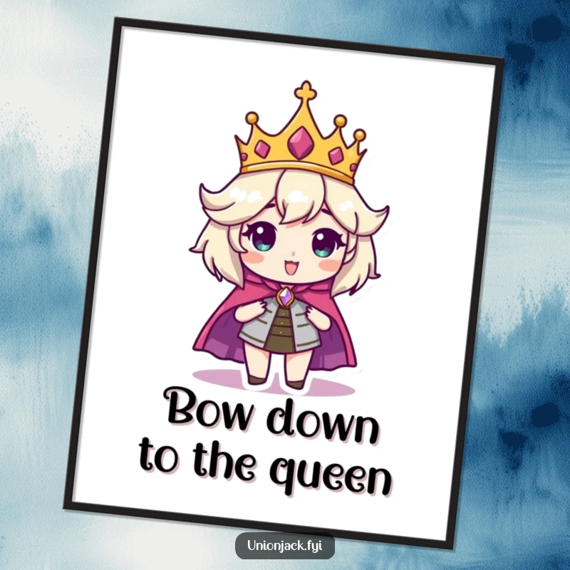 Funny Free Printable Wall Art: Character posing regally in a crown and cape, exuding an air of amusing self-importance.