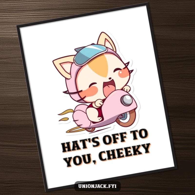 Funny Free Printable Wall Art featuring a character under a bowler hat, sticking its tongue out playfully, adding a humorous touch to any room.