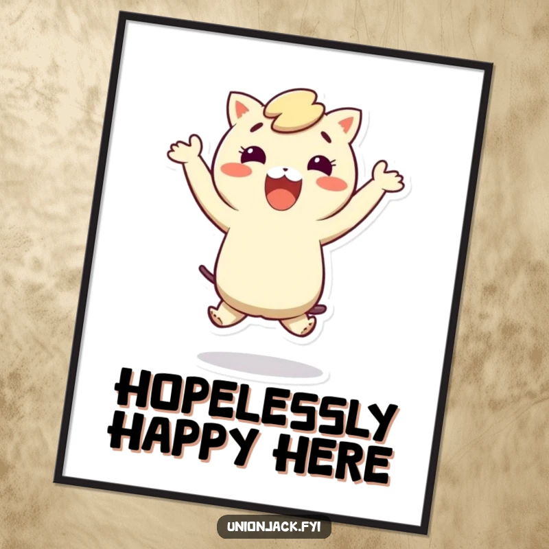 Funny Free Printable Wall Art: Character performing a silly, joyful hop, bringing instant cheer to any wall space.