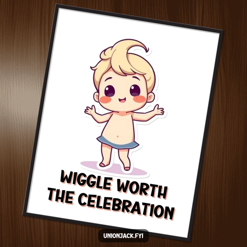 Funny Free Printable Wall Art: A character doing a silly, proud dance with wiggling hips, radiating pure joy and celebratory spirit.