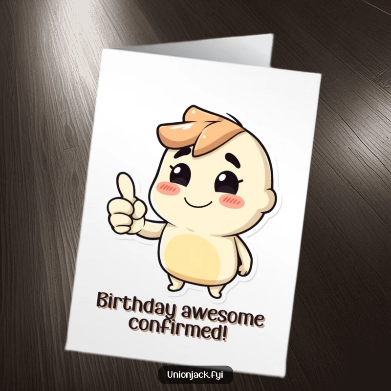 Funny free printable birthday card featuring a character giving a big thumbs up with a wide, cheeky grin, full of birthday vibes.