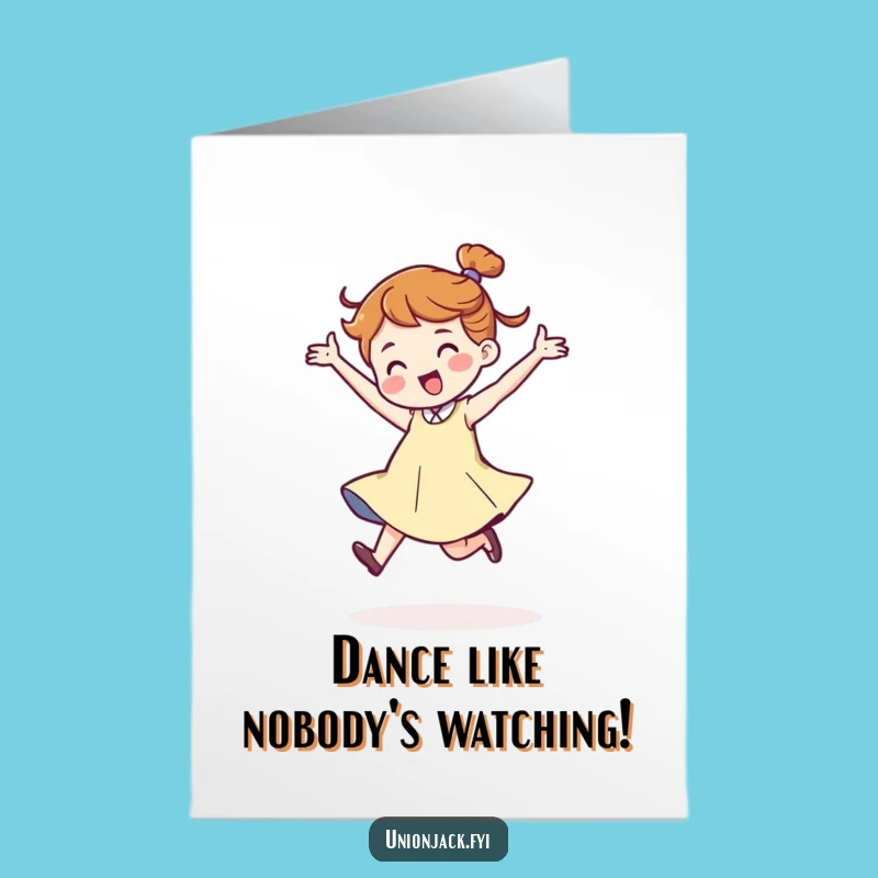 Free Printable Funny Birthday Card: Dancing Character, Energetic Joyful Downloadable Greeting