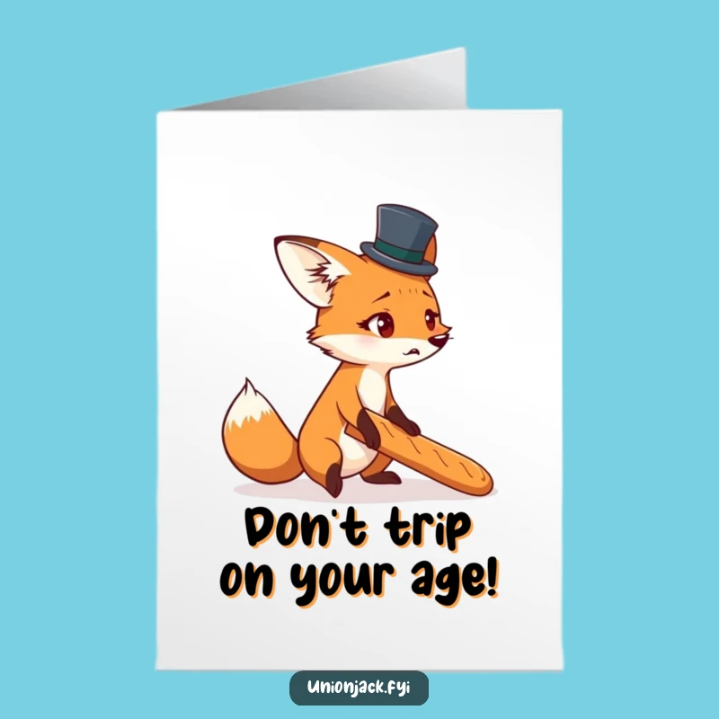 Free Printable Birthday Card: Funny Fox Tripping on Baguette for a Hilarious Gift