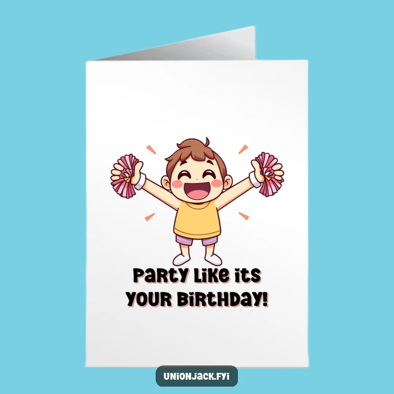 Energetic Free Printable Birthday Card: Jovial Cheerleader Downloadable Funny Gift