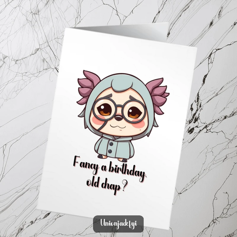 Funny Free Printable Birthday Card featuring a character making a comical face while sporting a distinguished monocle.