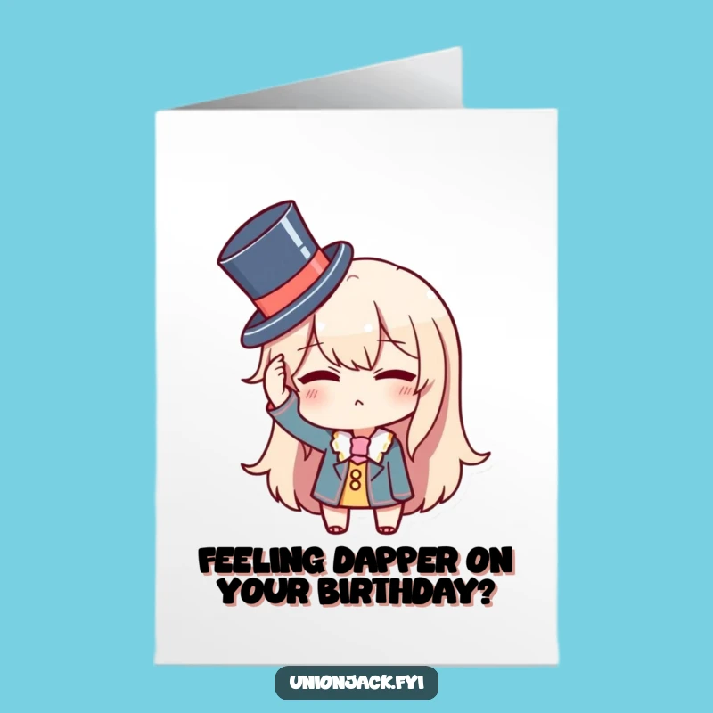 Free Printable Birthday Card: Dapper Character Tips Hat Funny Downloadable Gift