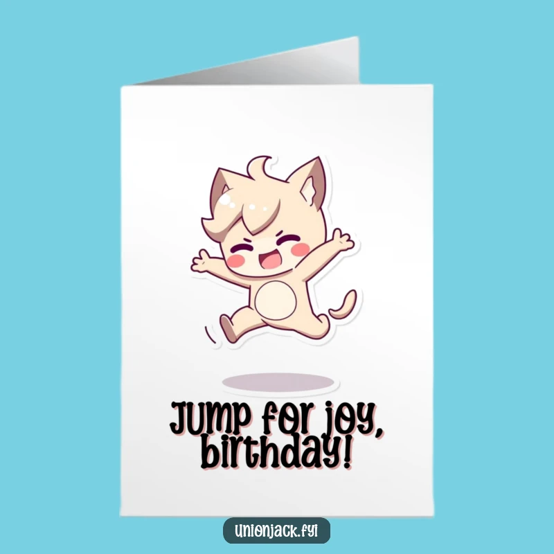 Free Printable Birthday Card: Determined Jump Character Funny Downloadable Gift