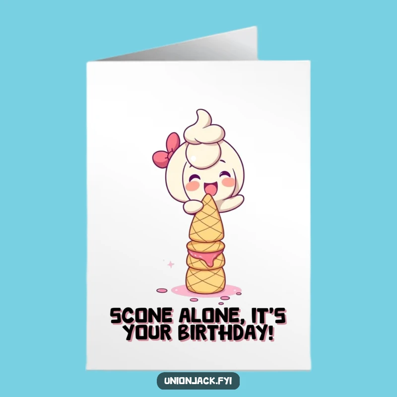 Free Printable Birthday Card: Giggling Scone Tower Character - Funny Downloadable
