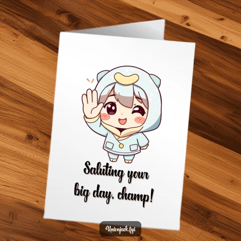 Funny Free Printable Birthday Card featuring a character giving an over-the-top polite salute with a huge grin, ready to celebrate.