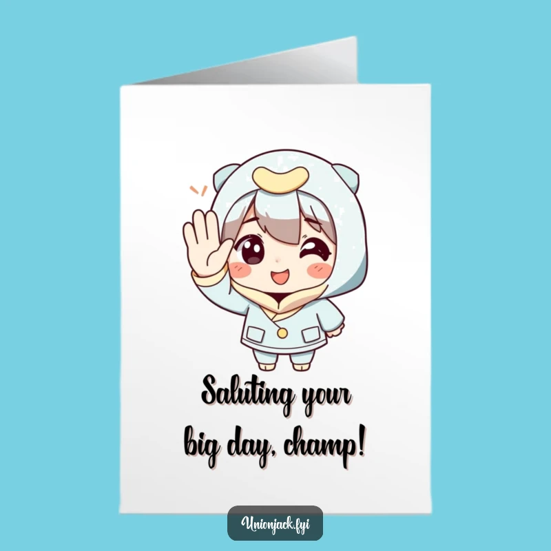 Free Printable Funny Birthday Card: Saluting Character, Perfect for a Hilarious Downloadable Delivery