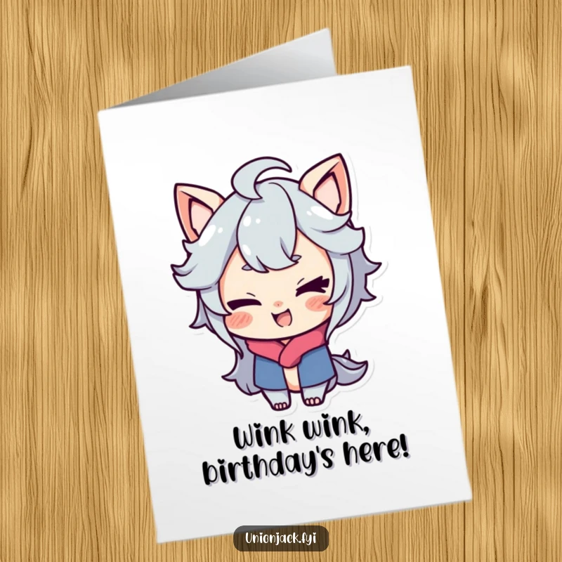 Funny Free Printable Birthday Card: Character with a playful smirk and a cheeky wink.