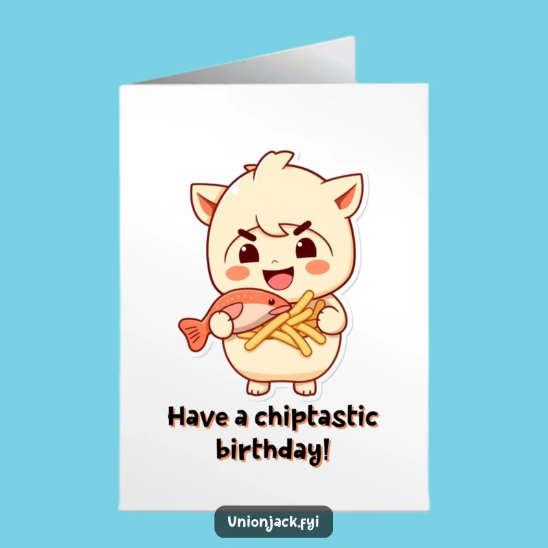 Free Printable Birthday Card: Fish & Chips Character Funny Downloadable Gift