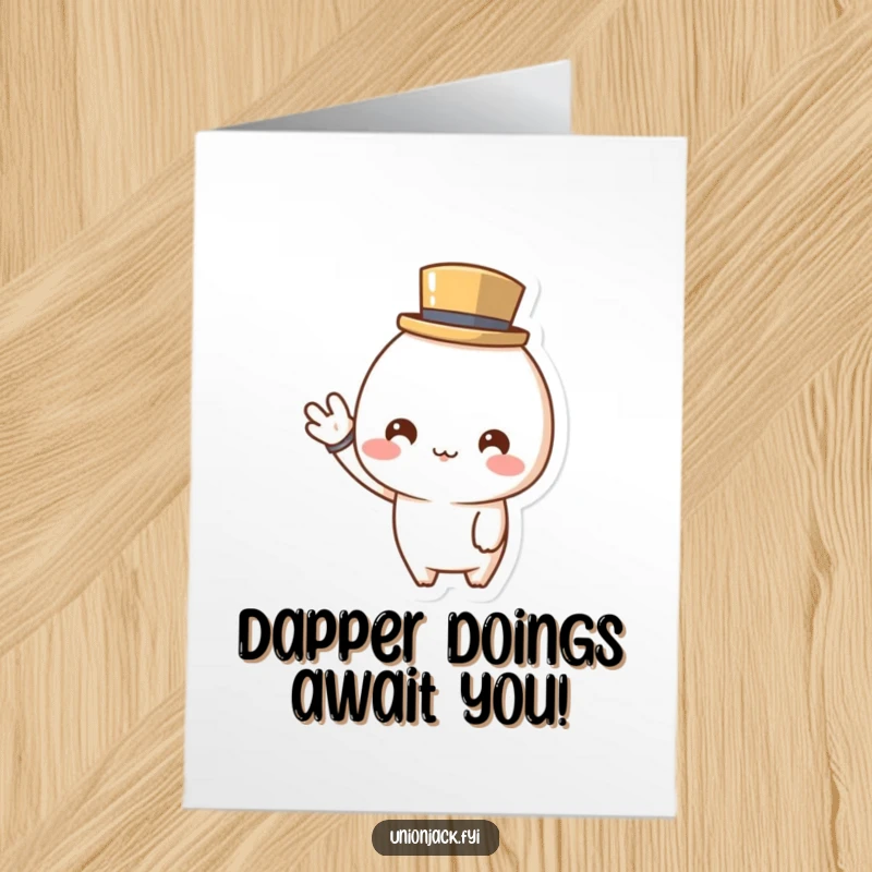 Free Printable Congratulations Card: Cute character wearing a tiny top hat giving a cheerful wave, perfect for celebrating milestones.