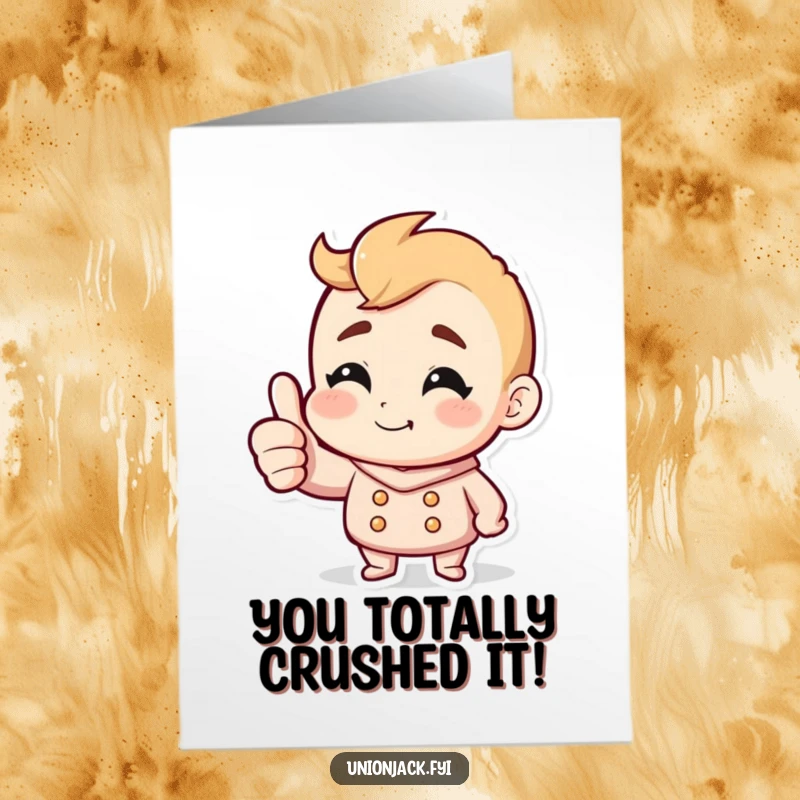 Funny Free Printable Congratulations Card: Character beaming with pride, giving a confident thumbs up and a sly grin.