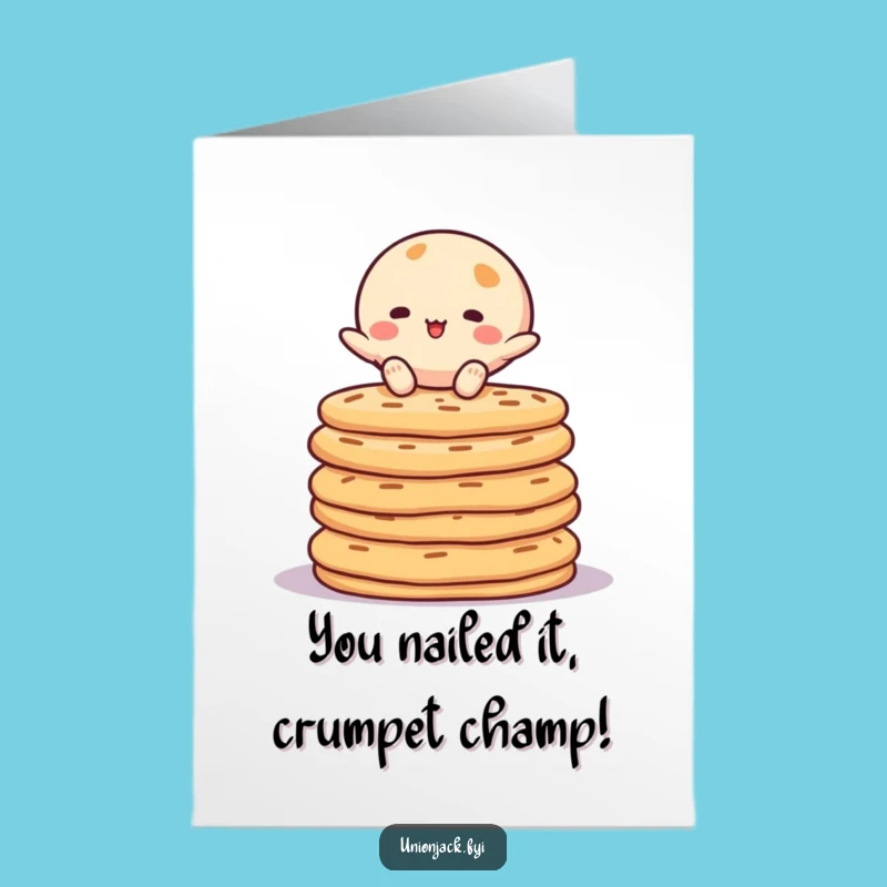 Free Printable Congrats Card: Crumpet Balancing Character for Funny Success