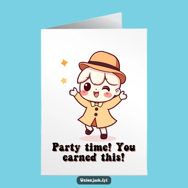 Free Printable Congrats Card: Dancing Character Bowler Hat Funny Downloadable Gift