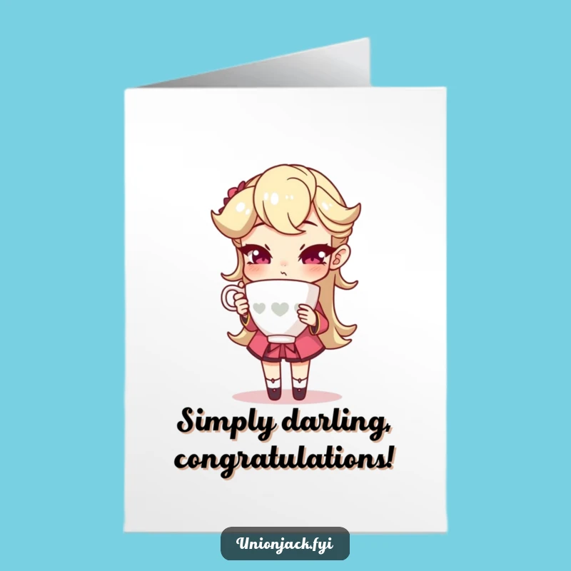 Free Printable Congrats Card: Fancy Teacup Pose Funny Downloadable