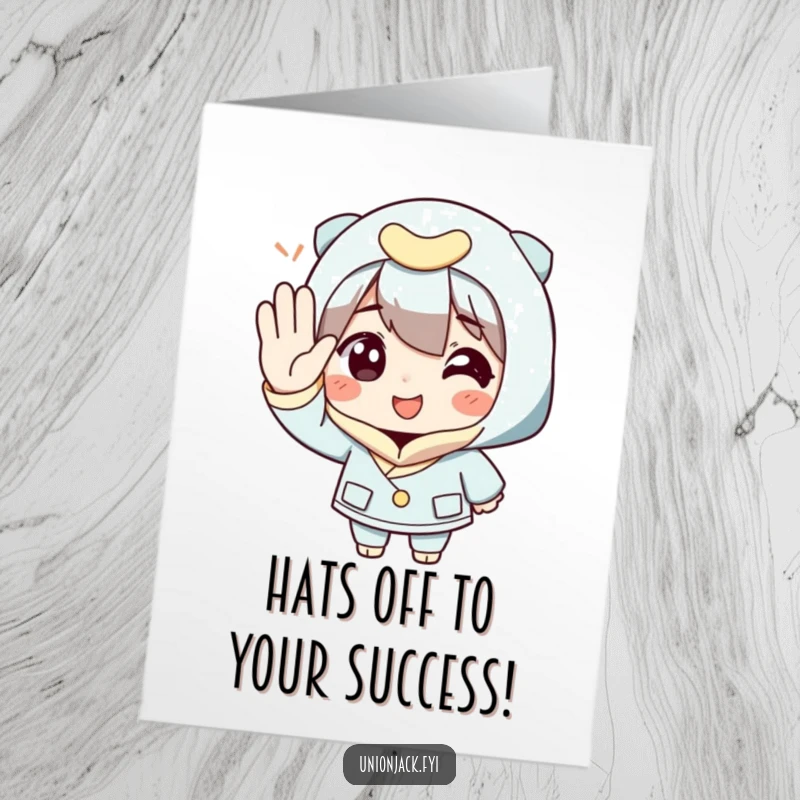Funny Free Printable Congratulations Card showing a character with exaggerated politeness giving a salute, perfect for celebrating achievements.