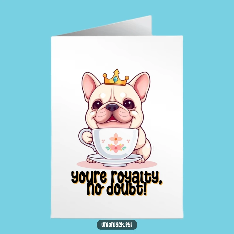 Free Printable Congrats Card: Regal Bulldog Teacup Balance, Unique Downloadable Gift