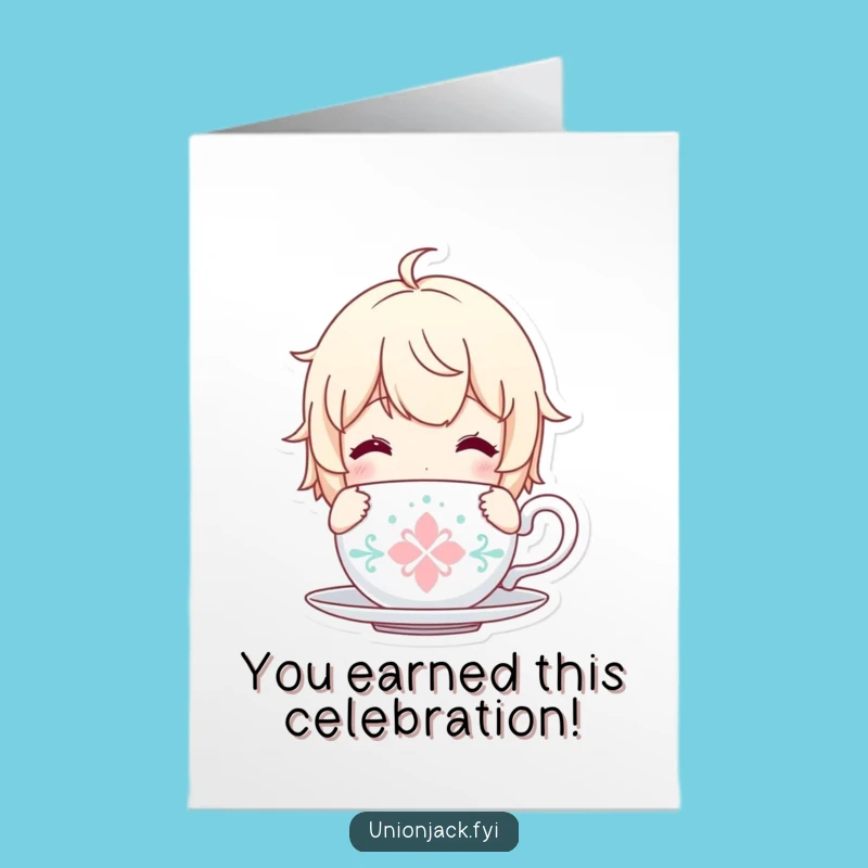 Free Printable Congrats Card: Serene Tea Character, Relaxed Downloadable Gift for Achievements