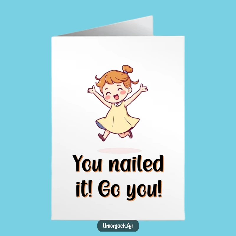 Free Printable Congratulation Card: Dancing Character, Energetic Achievement Downloadable Celebration