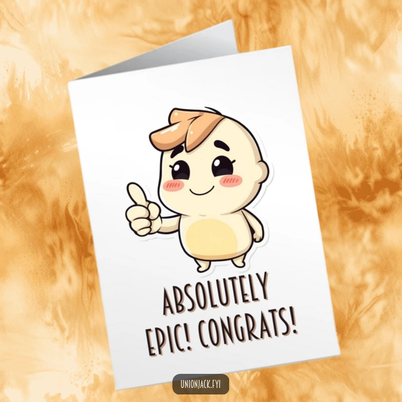 Funny free printable congratulations card with a character confidently giving a thumbs up and a cheeky grin, celebrating success.