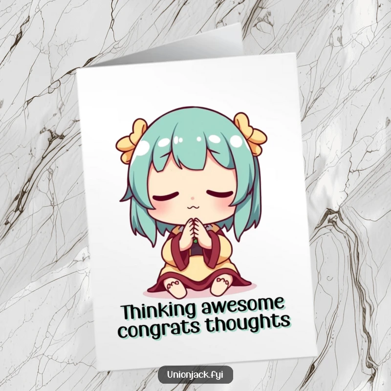 Funny Free Printable Congratulations Card: Character clasping hands, looking thoughtful, celebrating success with depth, a downloadable treasure.