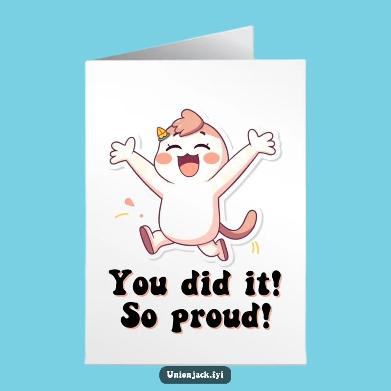 Free Printable Congrats Card: Hilarious Leaping Character Celebration