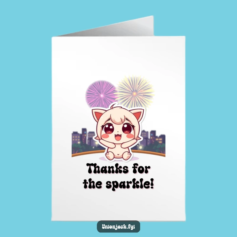 Free Printable Thank You Card: Character's Fireworks Joy - Expressive Downloadable Gratitude Gift