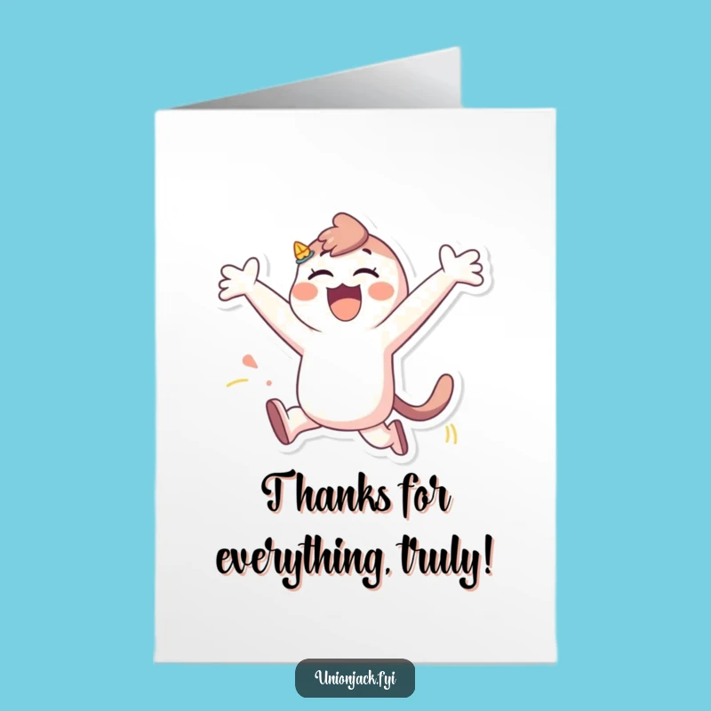 Free Printable Thank You Card: Funny Leaping Character Gratitude