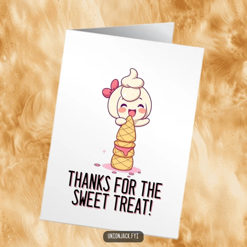 Funny Free Printable Thank You Card: Character giggling with joy while balancing an impressive tower of scones.