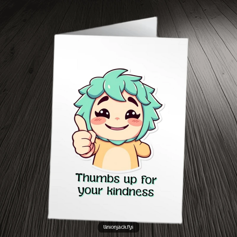 Funny Free Printable Thank You Card: Character giving an exaggerated thumbs up with a cheeky grin, conveying humorous and heartfelt thanks.