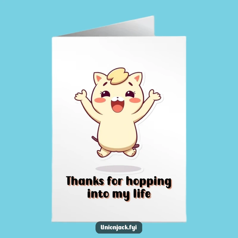 Free Printable Thank You Card: Hopping Character, Heartfelt Downloadable Gift for Gratitude