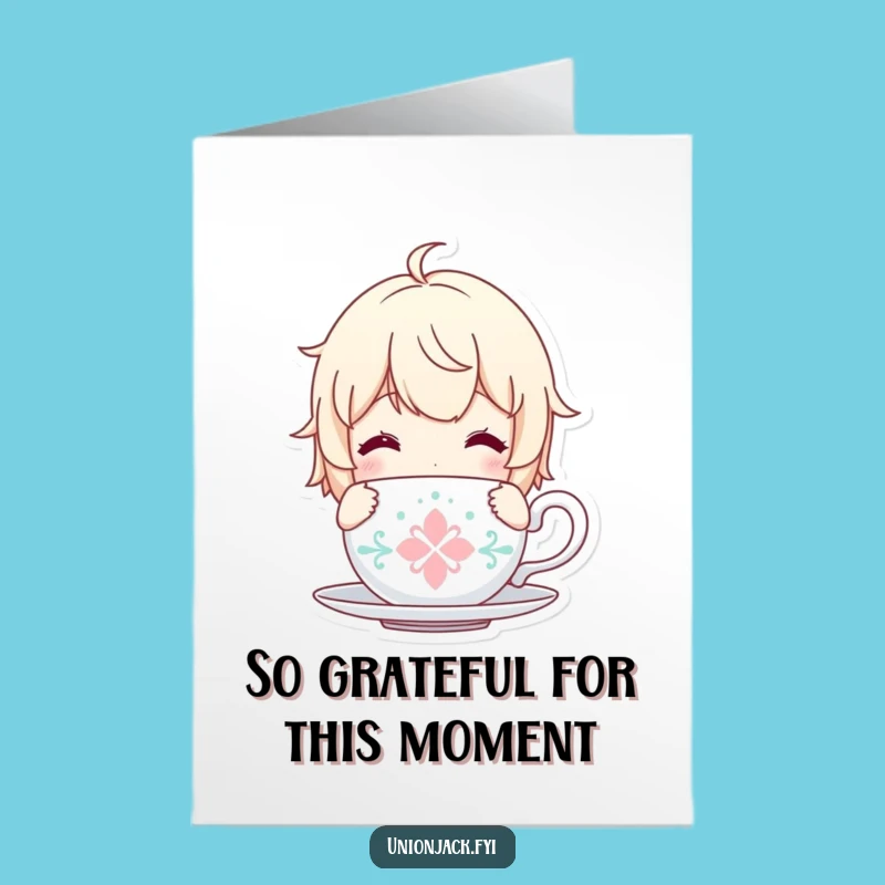 Free Printable Thank You Card: Content Tea Character, Soothing Downloadable Gift for Gratitude