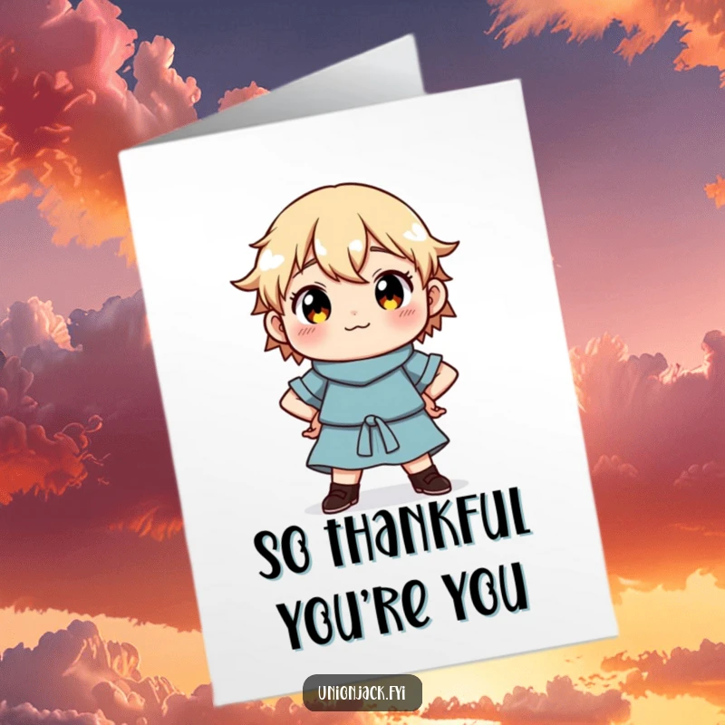 Funny Free Printable Thank You Card depicting a character in a proud, hands-on-hips pose, conveying sincere thanks.