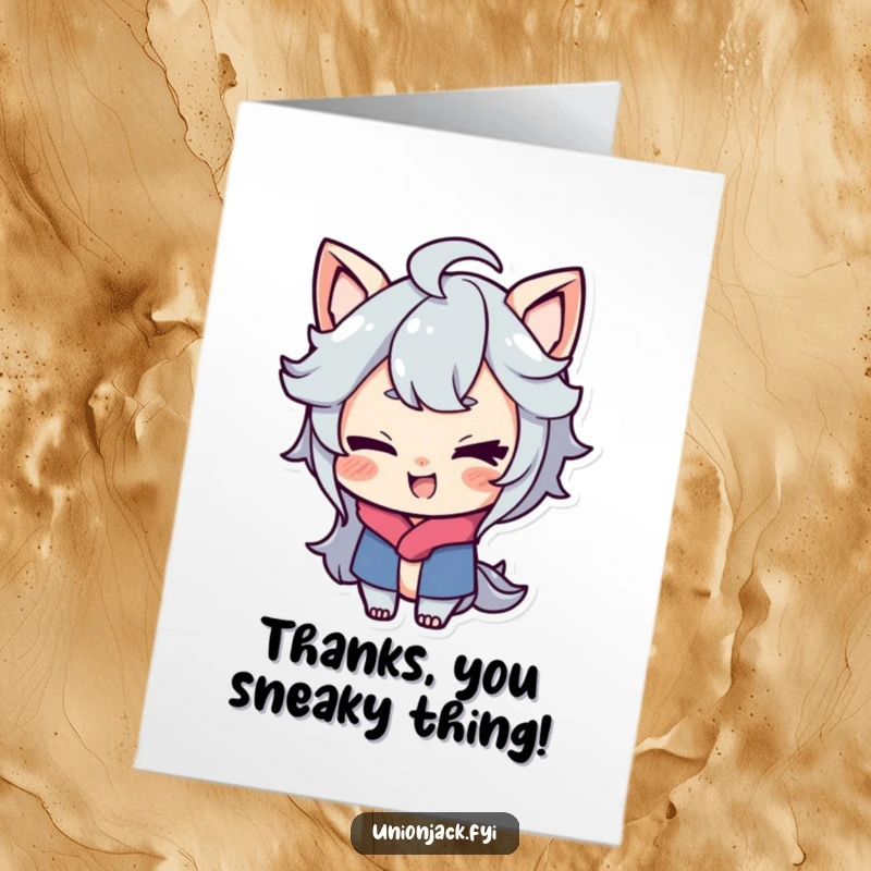Funny Free Printable Thank You Card: Character with a playful smirk and a cheeky wink.