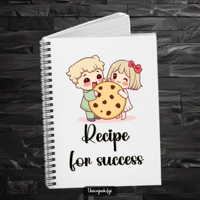 Funny notebook cover shows characters sharing a giant cookie, embodying a humorous and heartwarming scene of friendship.