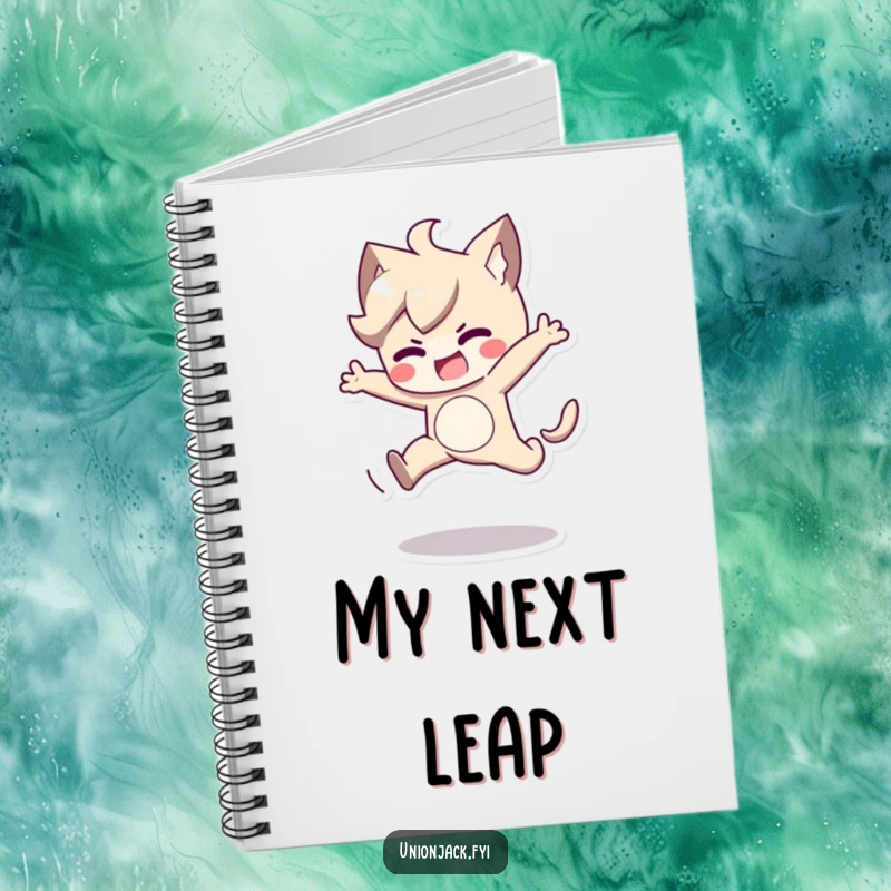 Funny notebook featuring a character in a determined, playful jump. Ideal for jotting down goals and action plans.